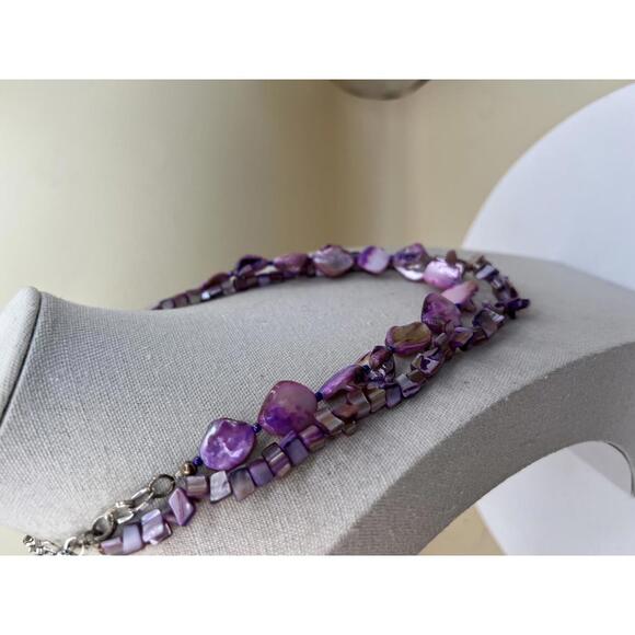 Double Strand Purple Shell Bead Necklace - Picture 4 of 10